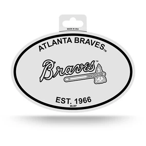 Atlanta Braves Oval Decal Sticker 3x5 Inches NEW Free Ship Black & White - Picture 1 of 2