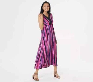 Bob Mackie Petite Striped Maxi Dress - Color: Fuchsia Multi, Size: Petite 1X - Picture 1 of 1
