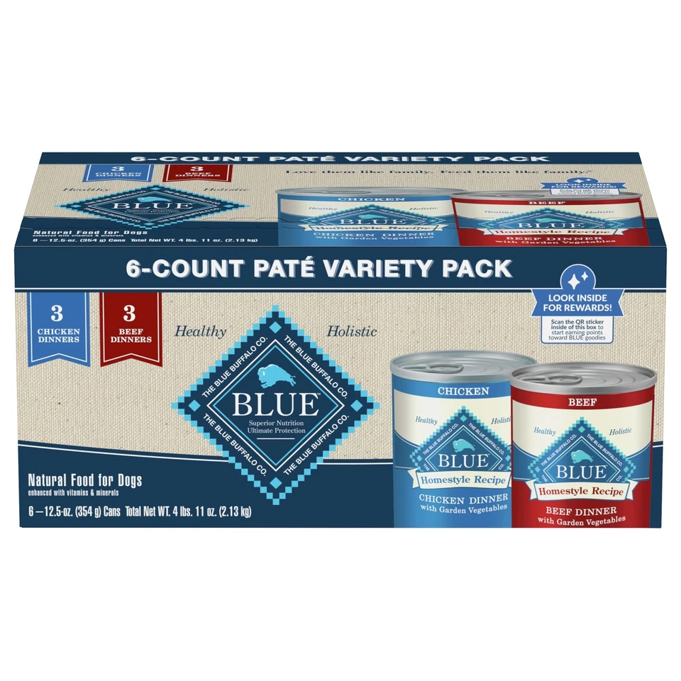 Blue Buffalo Homestyle Recipe Wet Dog Food Chicken Beef Variety Pack 6 Cans - Image 1 of 1