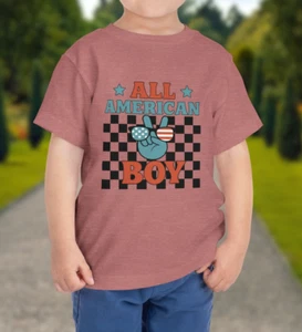 All American Boy Toddler Short Sleeve T-shirt, 4th of July Kids Retro Tee - Picture 1 of 14