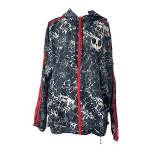 Mens XL Windbreaker Jacket Beautiful Giant Black White and Red Long Sleeve - Picture 1 of 14