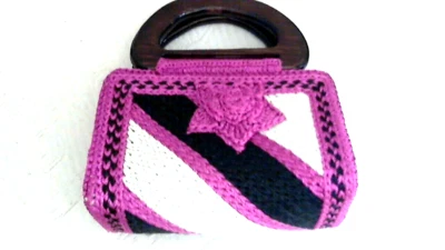 Bolso pequeño con mango de madera Dble tejido apretado HM inserciones de extremo de madera 7"X5" sin cremalleras de forro Foto 1 de 4