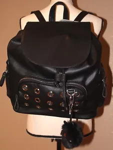 Candies Grommet Drawstring Backpack with Cat Pom Pom Black NEW W TAG MSRP $60.00 - Picture 1 of 5