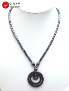 Collar colgante circular 38 mm para mujer gargantillas hematita negras moleteadas 18" joyería - Imagen 1 de 6