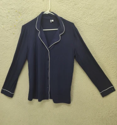 Camiseta para dormir Nordstrom para mujer mediana azul marino mezcla modal manga larga con botones Foto 1 de 4