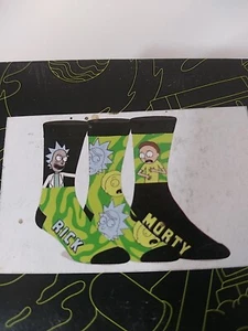 Rick And Morty Crew Socks 3 Pair Pack Men's Shoe Size 8 - 12 Adult Swim - Picture 1 of 2