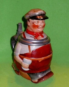 Antique REINHOLD MERKELBACH Germany ' Kneipenbesitzer ' lidded tankard stein. - Picture 1 of 11