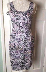 Minuet Purple Abstract Sleeveless Knee Length Shift Dress - Size 12 Petite - Picture 1 of 4
