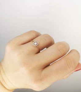 Rectangular Promise Wedding Engagement Diamond Ring 14k Gold Diamond Jewelry - Picture 1 of 5