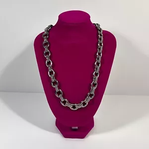 Milor Chunky Stainless Steel Textured Link Chain Necklace Silver Color - Picture 1 of 10