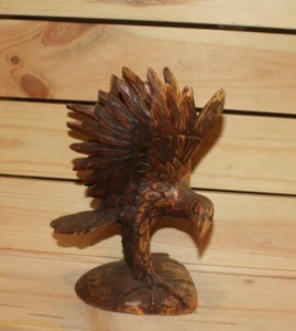 Vintage hand carving wood eagle figurine - Picture 1 of 11