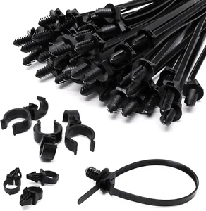50Pcs Black Fir Tree Nylon Push Mount Cable Zip Tie 8.3"X0.18" - Picture 1 of 12