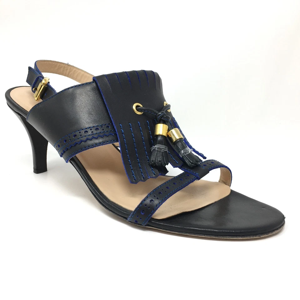 Sandalias A. Testoni Tacones Zapatos Mujer Talla 10 EE. UU. 40 UE Borlas Cuero Azul Foto 1 de 4