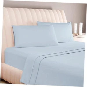 Luxury Egyptian Cotton 4 PC Size Sheet Set - 600 Thread Count Queen Sky Blue - Picture 1 of 7