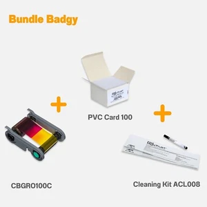 Evolis Badgy100 Badgy200 YMCKO + PVC + Cleaning Kit Bundle CBGR0100C - Picture 1 of 4