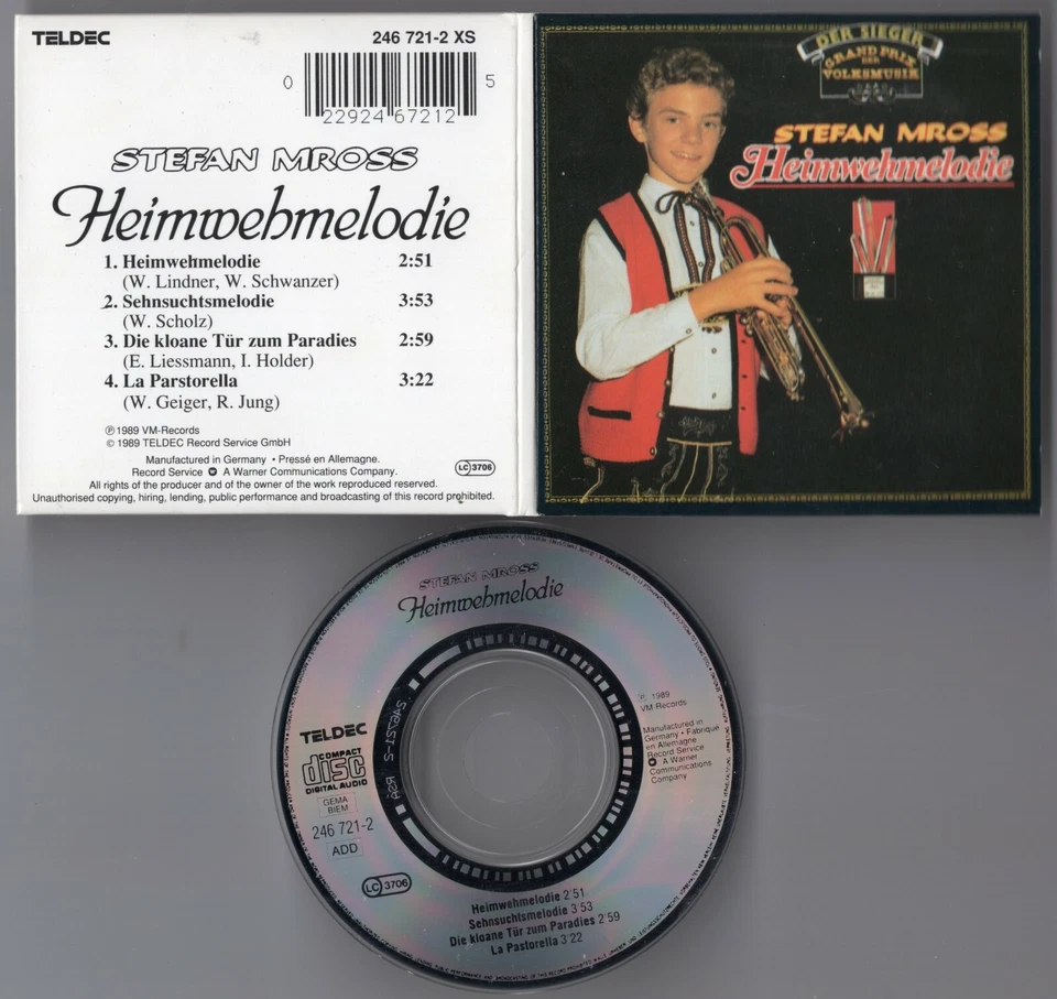 Stefan Mross CD-SINGLE 3-Inch HEIMWEHMELODIE 1989 Teldec 4-track - 246 721-2 - Bild 1 von 1