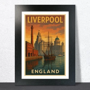 Póster de viaje de Liverpool, Inglaterra. Impresión de arte de pared - Imagen 1 de 7