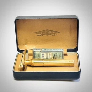 Vintage 1940's Gillette HEAVY GOLD TECH DE Safety Razor Set in Case - Picture 1 of 11