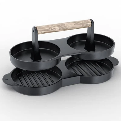 Prensa de hamburguesas doble de hierro fundido para hacer hamburguesas para uso profesional en el hogar Foto 1 de 4