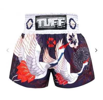 NUEVO SIN ETIQUETAS TUFF Talla XL Muay Thai Kick Boxing Pantalones Cortos Azul Marino Japonés Grulla Pájaro Foto 1 de 4