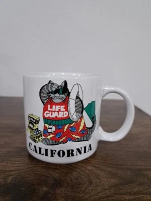 Taza de café retro vintage años 80 B Kliban Artist gato salvavidas California Lolo Cola  Foto 1 de 4