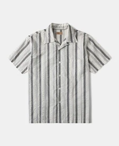 1940s Men's Cotton Seersucker Open Collar Stripe Shirt - Picture 1 of 10