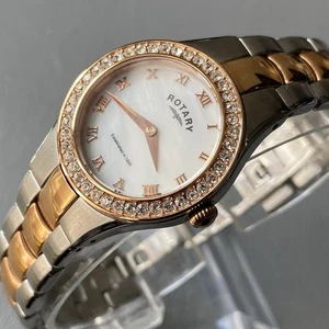 Ladies Genuine Rotary Two Tone Rose Gold MOP Roman Designer Watch Serviced - Picture 1 of 16