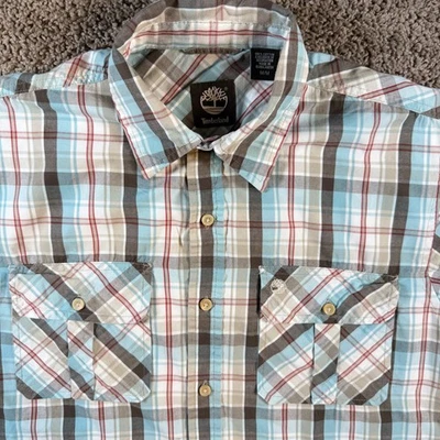 Timberland Mens Plaid Short Sleeve Button Up Shirt medium casual western office - Image 1 of 4
