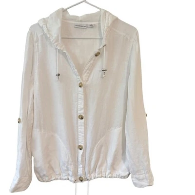 Chaqueta Liz Claiborne Mujer Talla MEDIANA Blanca Lino Con Capucha Ligera Botón Frontal Foto 1 de 4