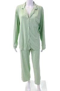Eberjey Womens Button Front V-Neck Matching Pajama Set Solid Green Size M - Picture 1 of 19