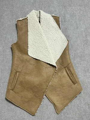 Love Tree Marrón Sin Mangas Estilo Abierto Chaleco Chaqueta Informal Forrado Sherpa Talla S Foto 1 de 4