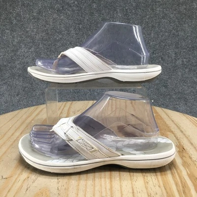 Босоножки Clarks женские 8 M Breeze Sea повседневные без шнуровки стринги 60081 белая кожа - Изображение 1 из 4