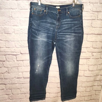 Jeans feminino J.Crew Slim Boyfriend tamanho 32 X 31 5 bolso elástico desgastado novo - Imagem 1 de 4