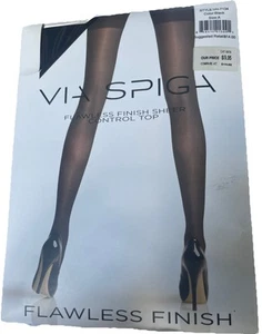 NEW Via Spiga Pantyhose BLACK Flawless Finish Size A Sheer Control Top NIP Seal - Picture 1 of 4