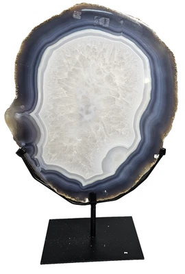 ACHATSCHEIBE AUF METALLSTÄNDER AMETHYST EDELSTEIN ACHAT GEODE BERGKRISTALL QUARZ - Bild 1 von 4