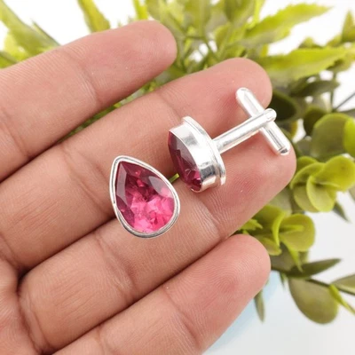Pink Tourmaline Gemstone 925 Sterling Silver Men's Cufflinks Jewelry Gift For - Image 1 of 3
