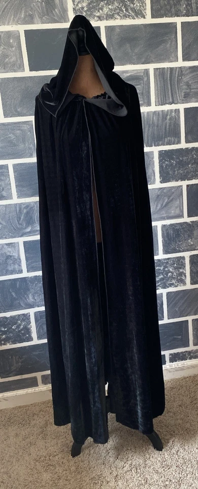 Black Velvet Cape with Hood for Adults,Hooded Cloak for Women and Men, 60in long - Image 1 of 4