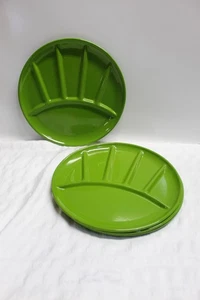 4er Set Vintage Geteilte Teller Grün Metall Snack Teller Sushi Made in Japan - Bild 1 von 6