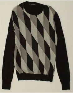 GUESS Mens Crew Neck Jumper Sweater Medium Brown Argyle/Diamond Cotton CJ45 - Picture 1 of 3