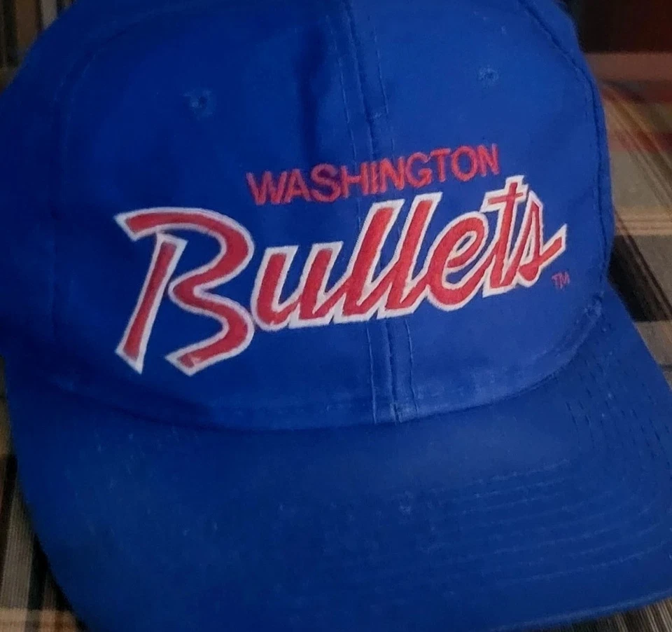 Washington Bullets Sports Specialties Script Snapback Hat Korea Blue Red 1994 - Image 1 of 4