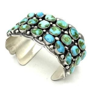Navajo Indianer 🇺🇸 Handarbeit Sterling Silber Sonora Gold Türkis großes Armband - Bild 1 von 24