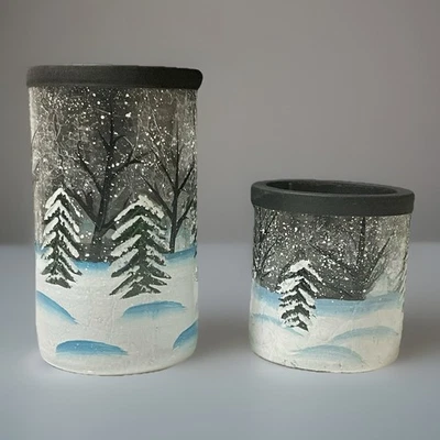 2-Retired Yankee Candle Crackle Forest Winter Scene Tea-Light Holders, #1196502 - Image 1 of 4