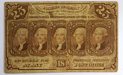 1st ISSUE FRACTIONAL CURRENCY 25 CENTS ~ FR-1282 25¢ VF! - Image 1 of 2