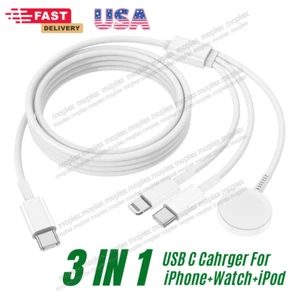 For Apple Watch SE 7 6 5 4 3 2 iPhone 16 15 14 USB Magnetic Charger Type C Cable - Picture 1 of 10