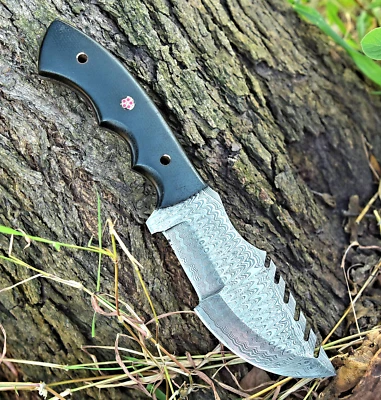 Faca rastreadora de caça Bushcraft feita sob medida - Forja manual aço Damasco SS-19 - Imagem 1 de 4