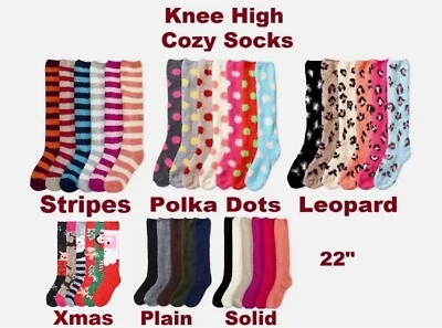 3 Pairs Fuzzy Knee Stuffer High Socks Winter Cozy Soft Fleece #30801 9-11 - Image 1 of 4