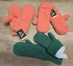 (3 Pack) ART CLASS Girls' Pink & A NEW DAY Green Plush Mittens One Size - Picture 1 of 3