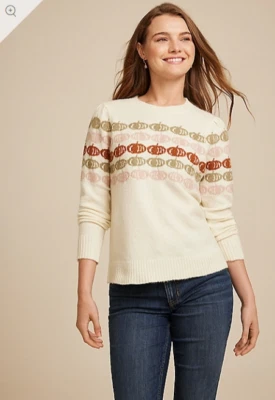 Suéter Pullover Calabaza Jacquard Crema Otoño~Talla XXL Maurices~Nuevo Con Etiquetas~ Foto 1 de 4