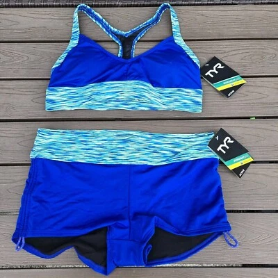 Pantalones cortos TYR Durafast Sonoma para mujer con cuello en V espalda abierta y a juego azules talla M nuevos Foto 1 de 4