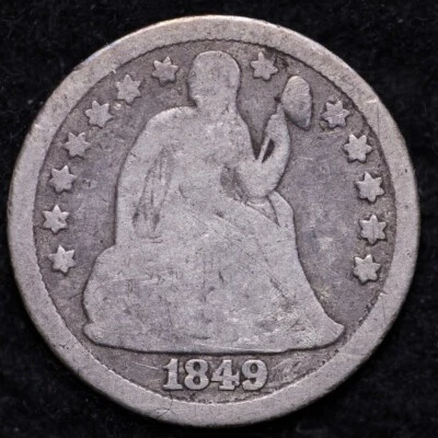 Moneda de diez centavos libertad sentada 1849 elección en muy buena condición envío gratuito E592 ACB Foto 1 de 2